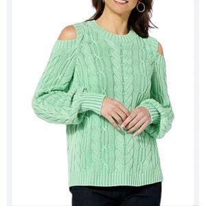 DG2 by Diane Gilman Vintage Wash Cotton Cold Shoulder Sweater Seafoam Sz 2X NWT